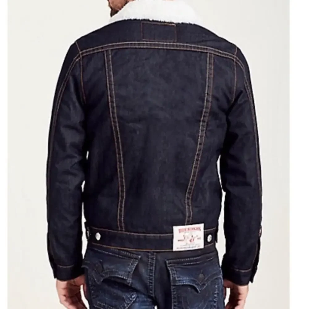 True Religion Dark Denim Blue Jean  Sherpa Trucker Jacket size large